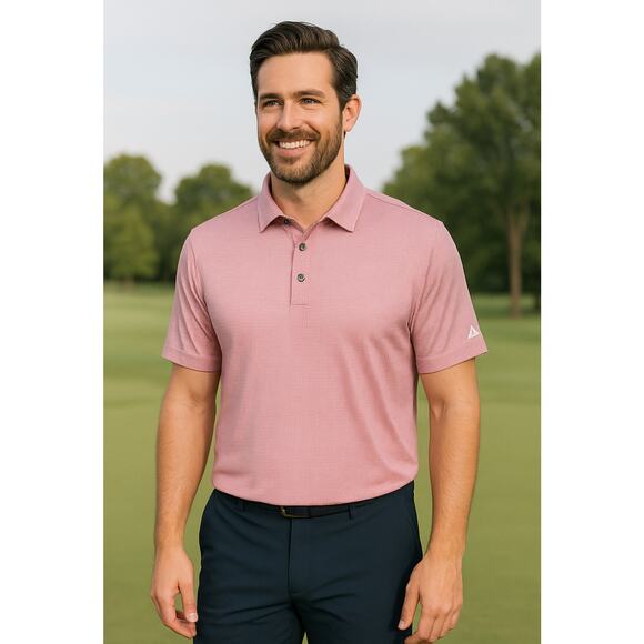 Maelreg Men’s XL Performance Polo Red Black Micro Check Golf Shirt Stretch - Picture 2 of 9